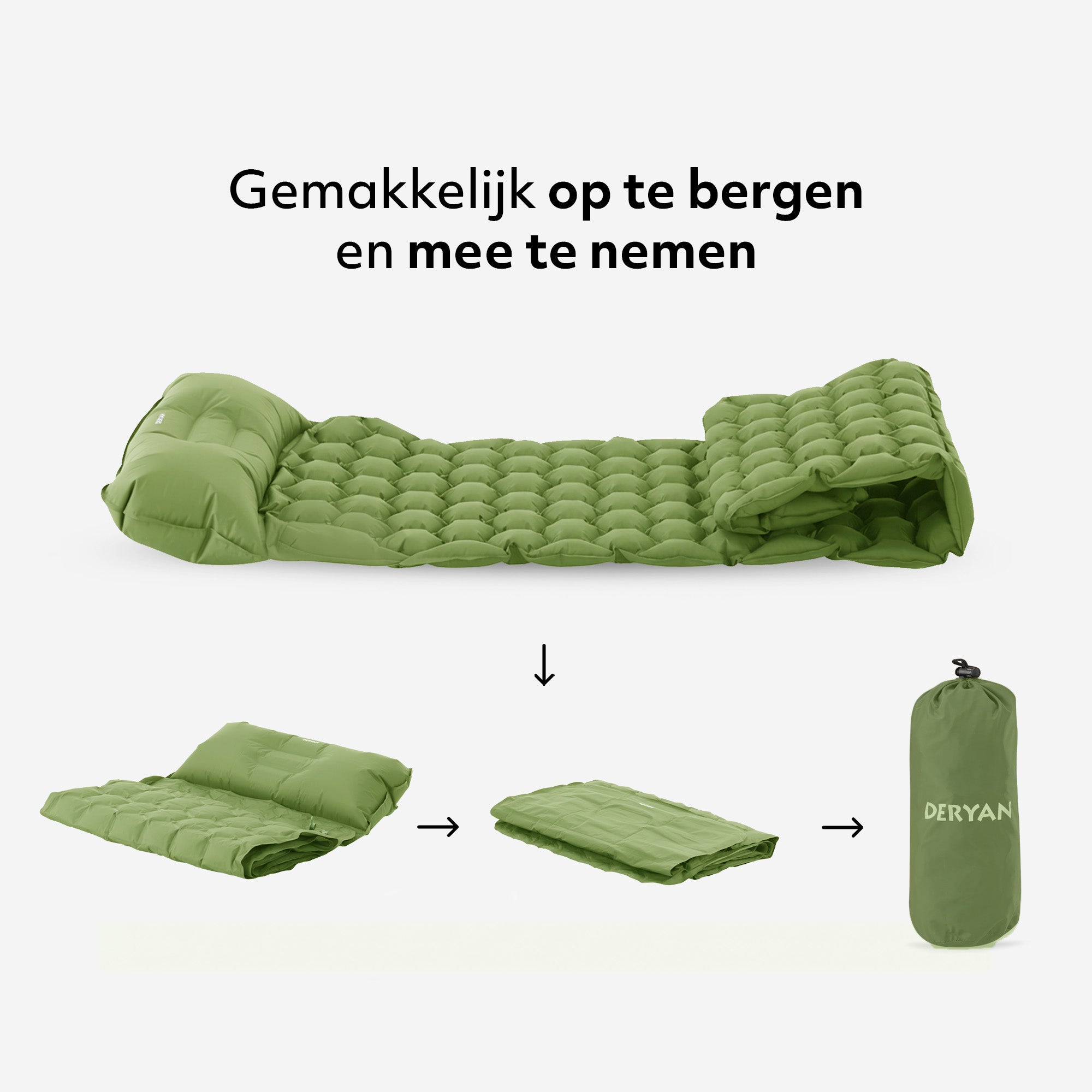 Deryan Air Bed - Zelfopblazend met ingebouwde Pomp - Luchtbed Kamperen - Inclusief tas - Groen
