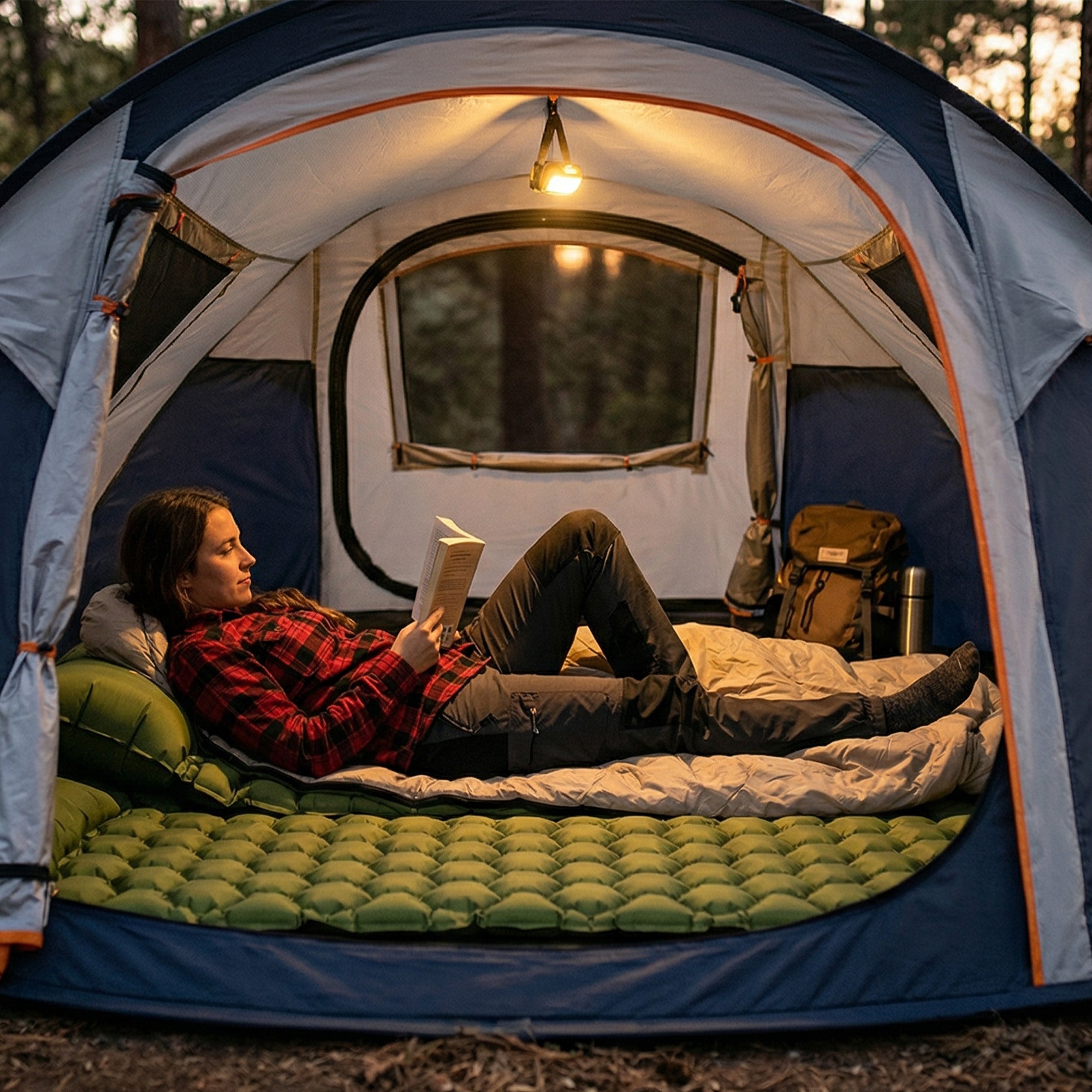 Deryan Air Bed - Zelfopblazend met ingebouwde Pomp - Luchtbed Kamperen - Inclusief tas - Groen