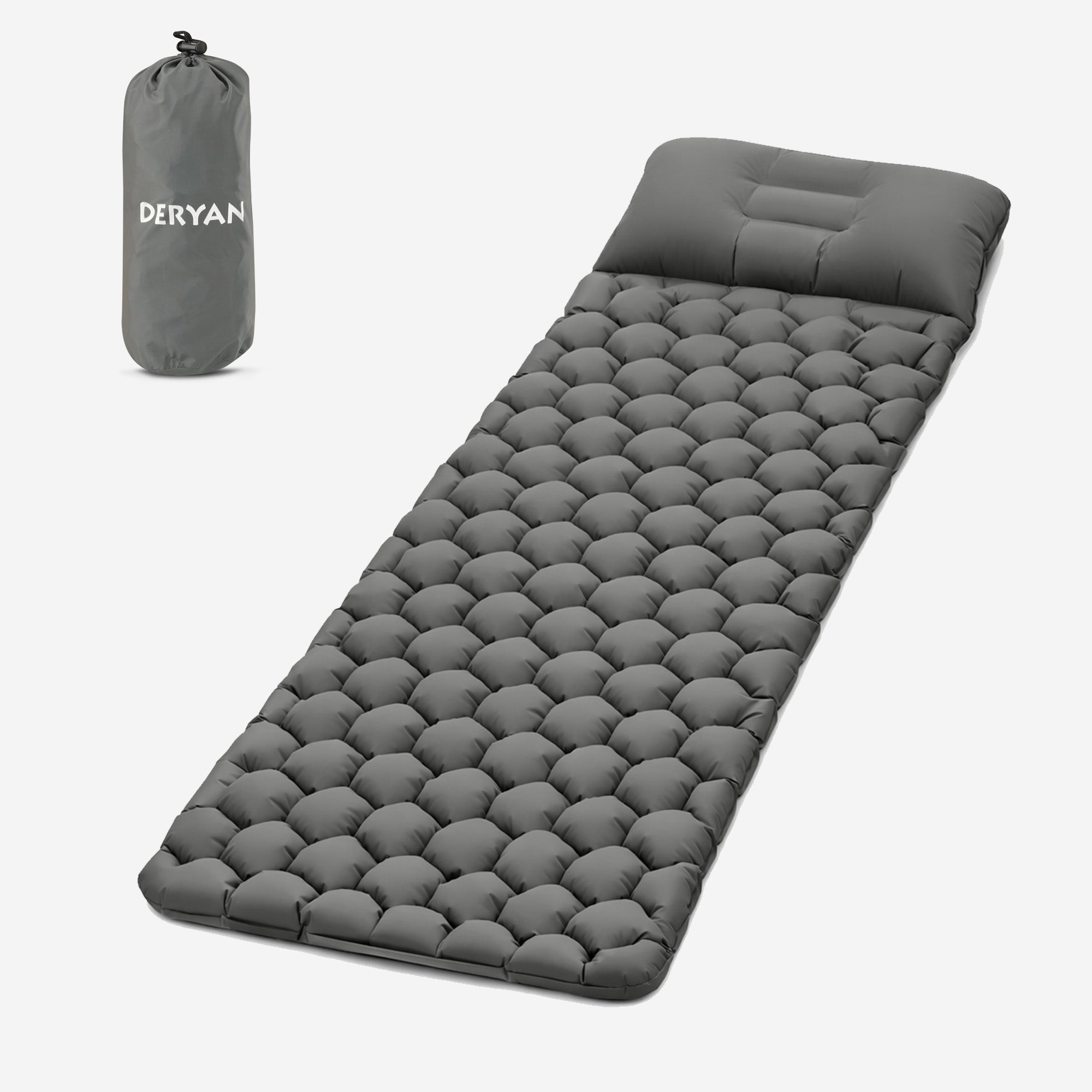 Deryan Air Bed - Zelfopblazend met ingebouwde Pomp - Luchtbed Kamperen - Inclusief tas - grijs