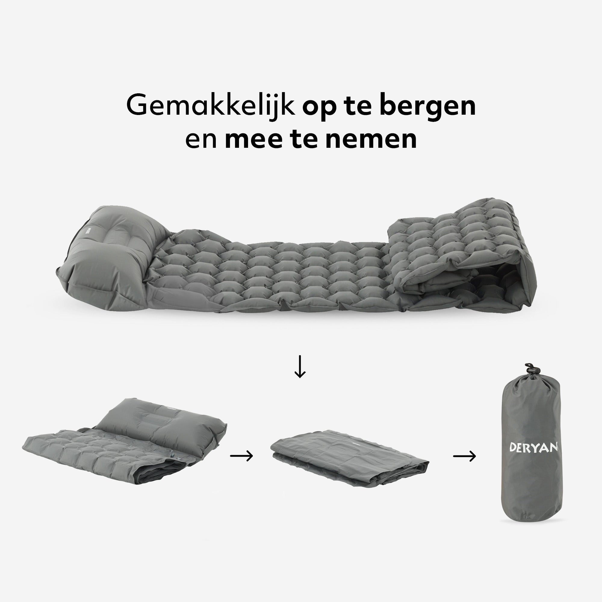 Deryan Air Bed - Zelfopblazend met ingebouwde Pomp - Luchtbed Kamperen - Inclusief tas - grijs