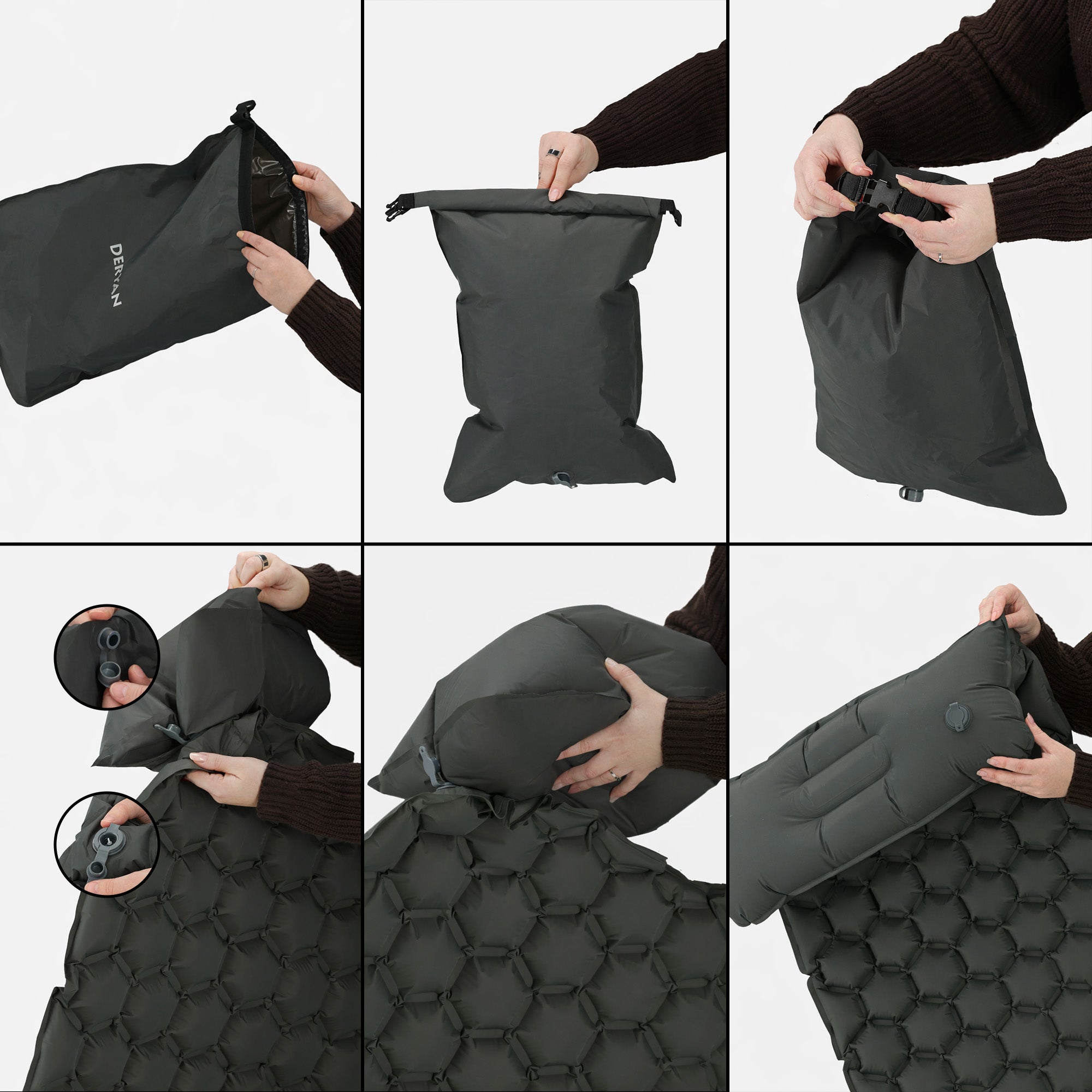 Deryan Air Bed - Zelfopblazend met ingebouwde Pomp - Luchtbed Kamperen - Inclusief tas - grijs