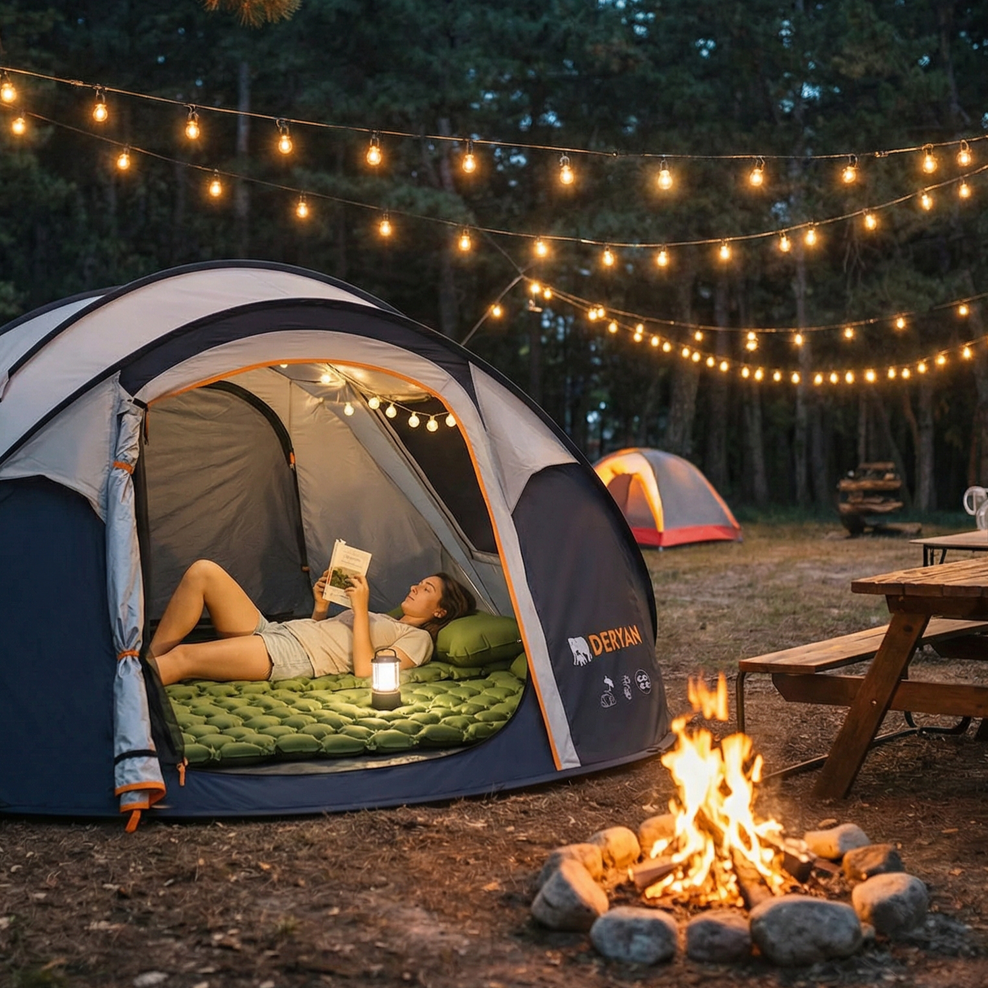 Deryan – Självuppblåsande med inbyggd pump – Luftmadrass för camping – Inklusive väska – Grön