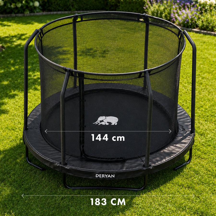 Kinder Trampoline met Veiligheidsnet - 183 cm - Inclusief Ladder - UV- en Weerbestendig - Zwart