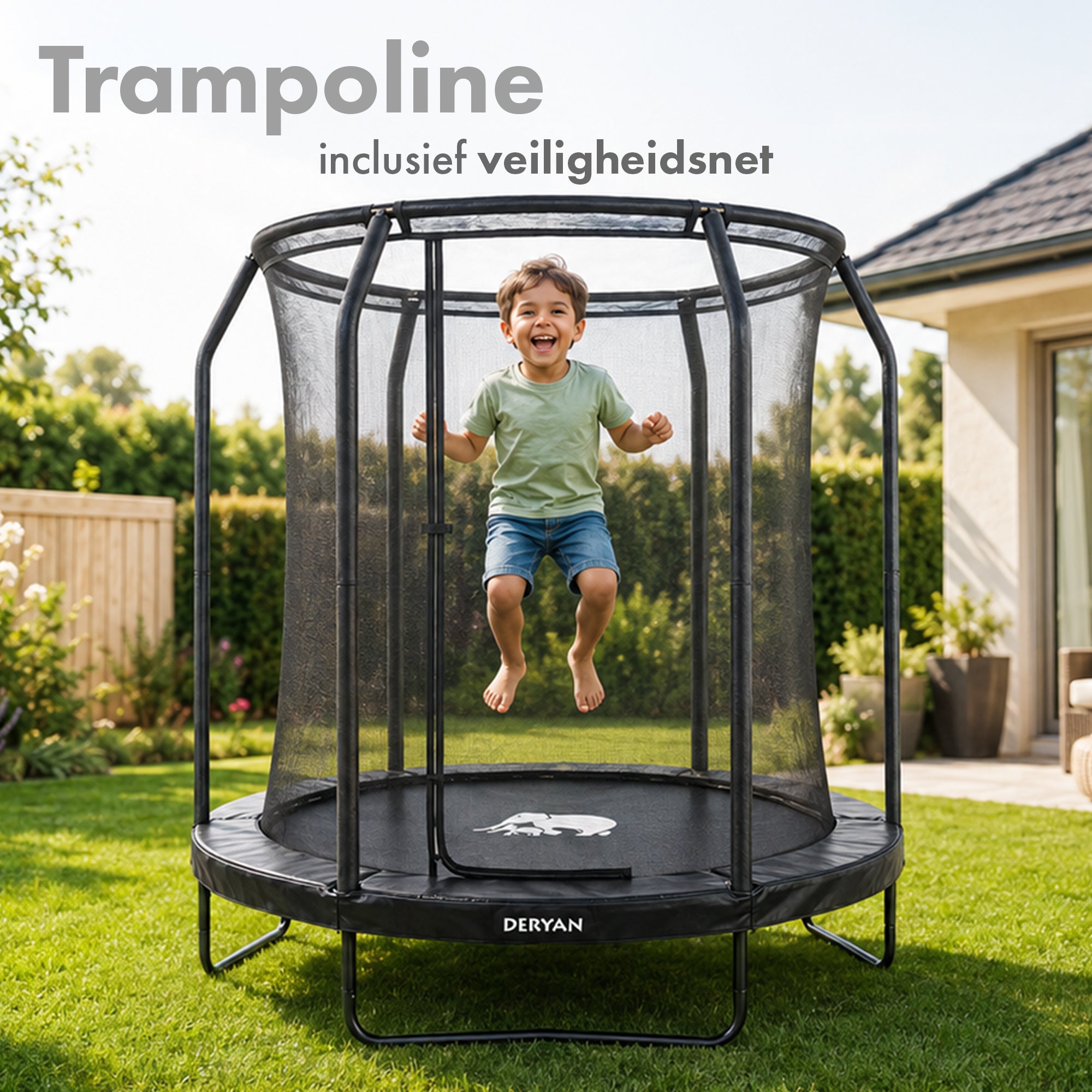 Kinder Trampoline met Veiligheidsnet - 183 cm - Inclusief Ladder - UV- en Weerbestendig - Zwart