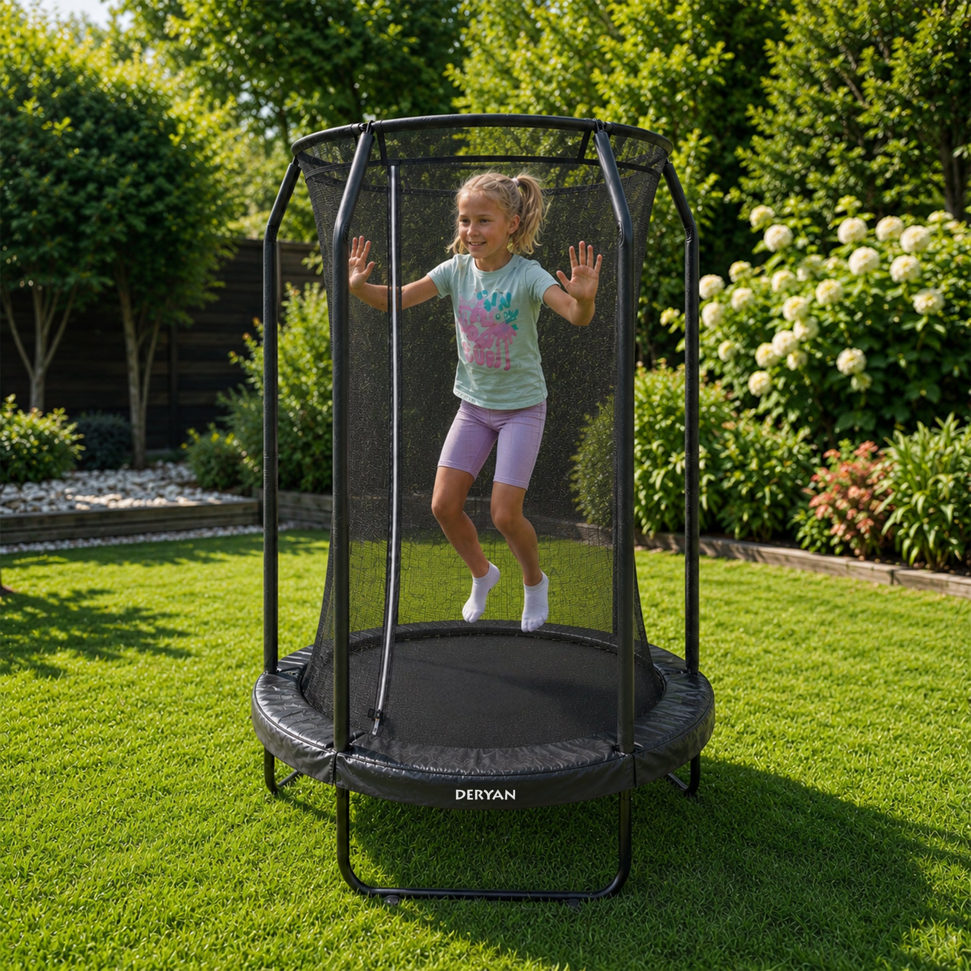 Kinder Trampoline met Veiligheidsnet - 140 cm - UV- en Weerbestendig - Compact Ontwerp - Zwart
