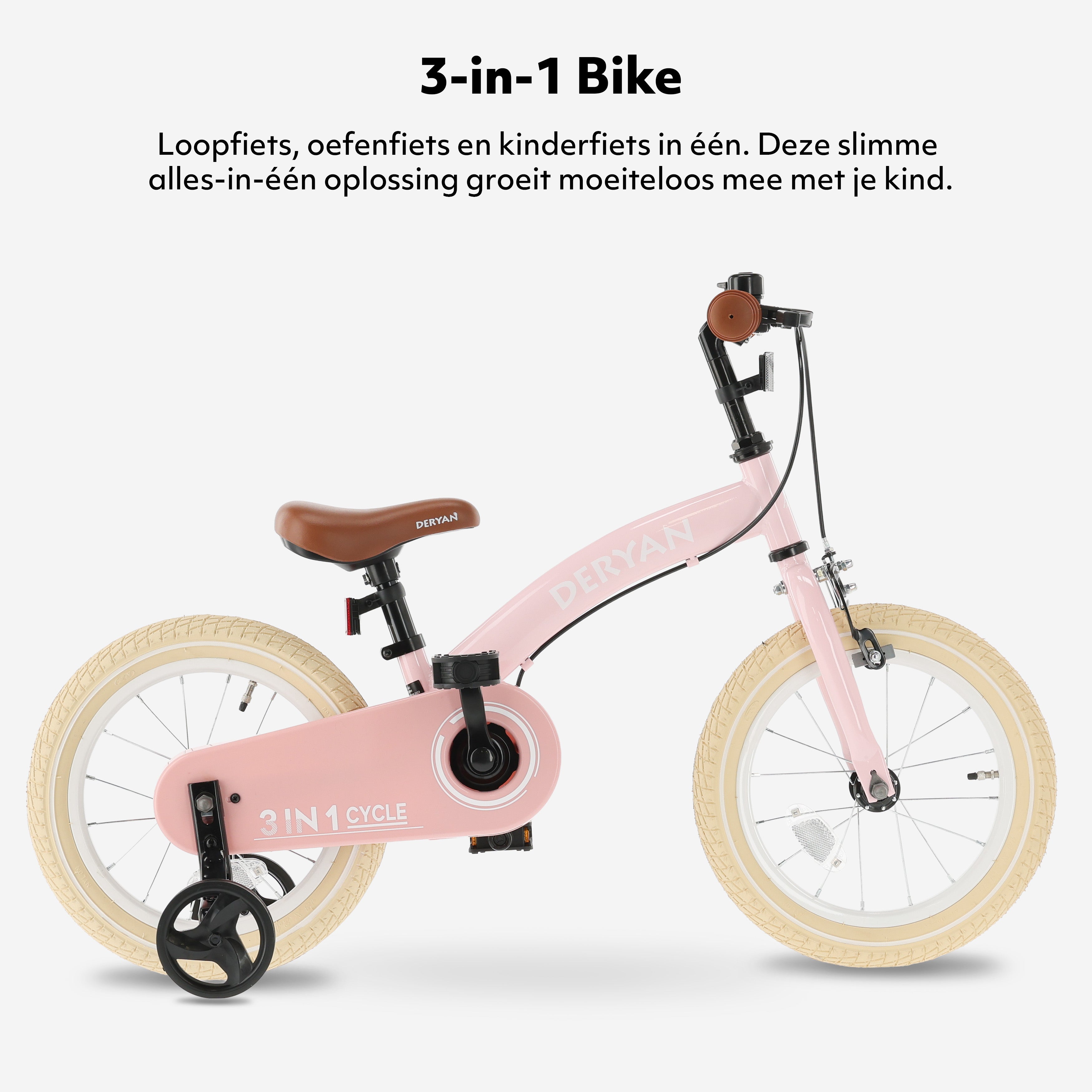 Luxe Kids Bike 12 inch - 3 in 1 - Balance bike Pink
