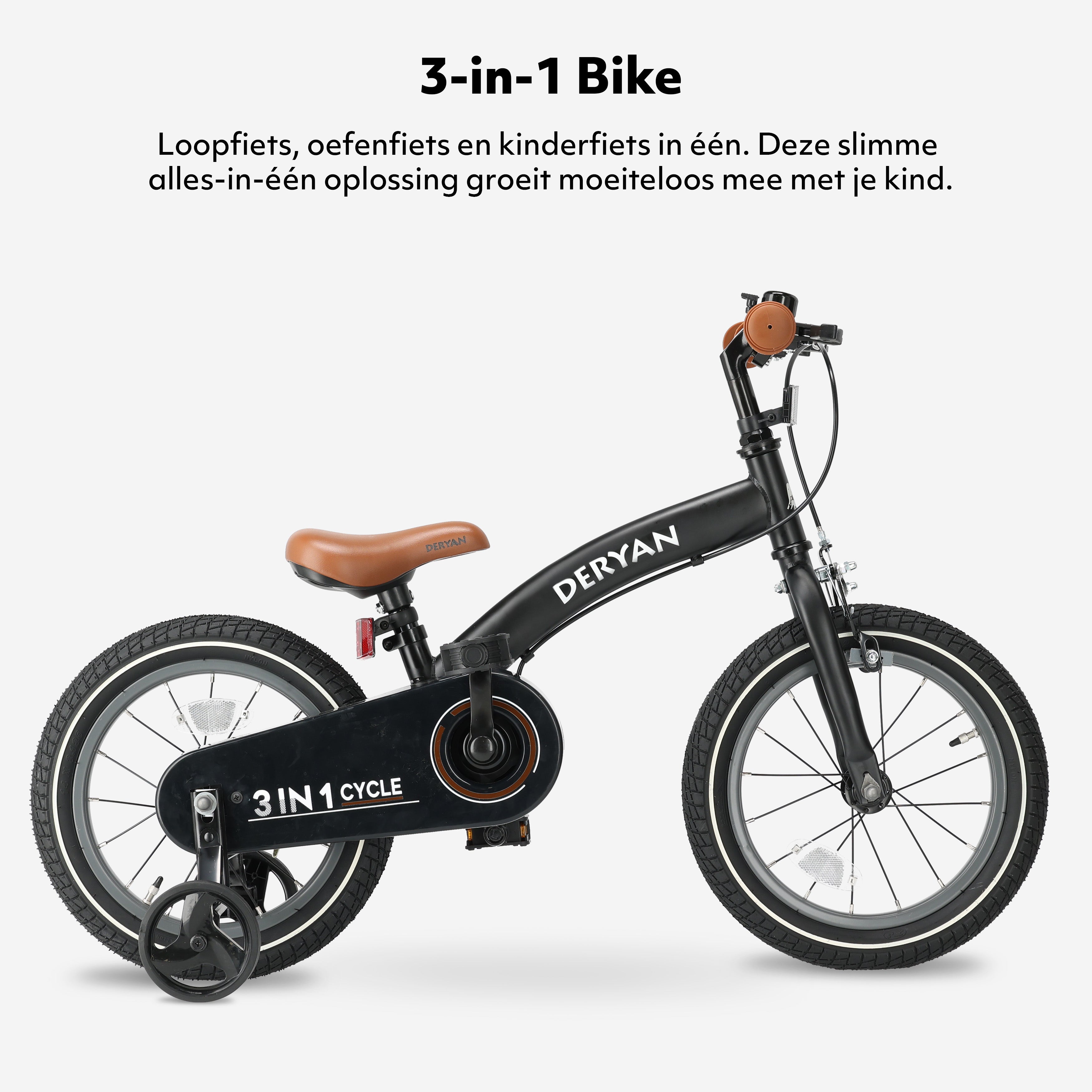 Luxury Children's bike 14 inch - 3 in 1 - balance bike Black