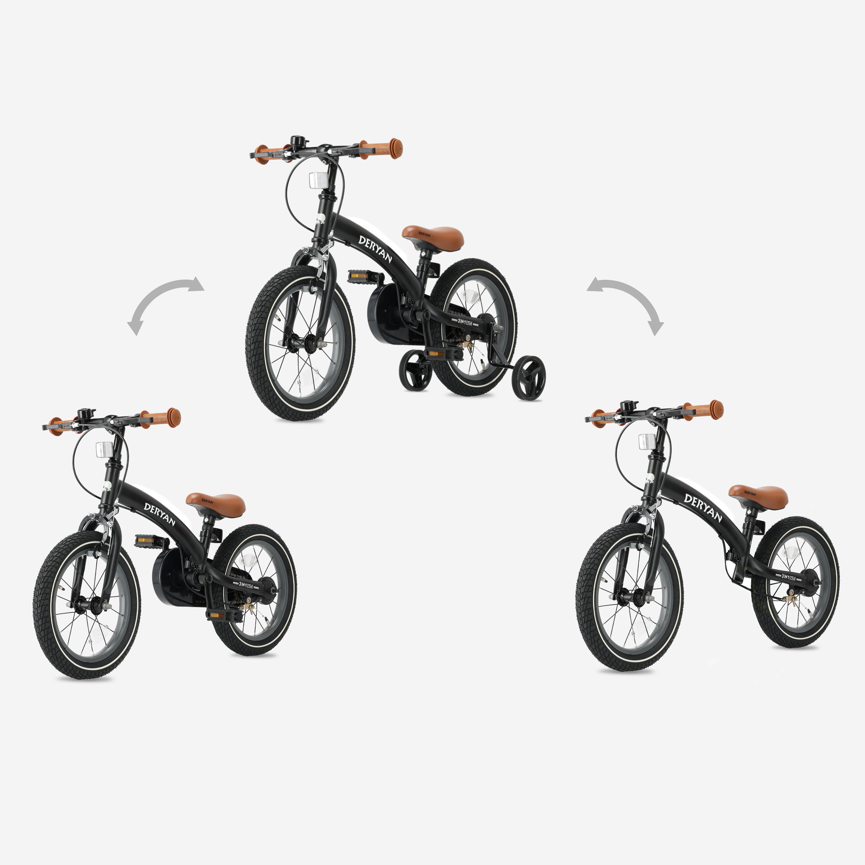 Luxury Children's bike 14 inch - 3 in 1 - balance bike Black