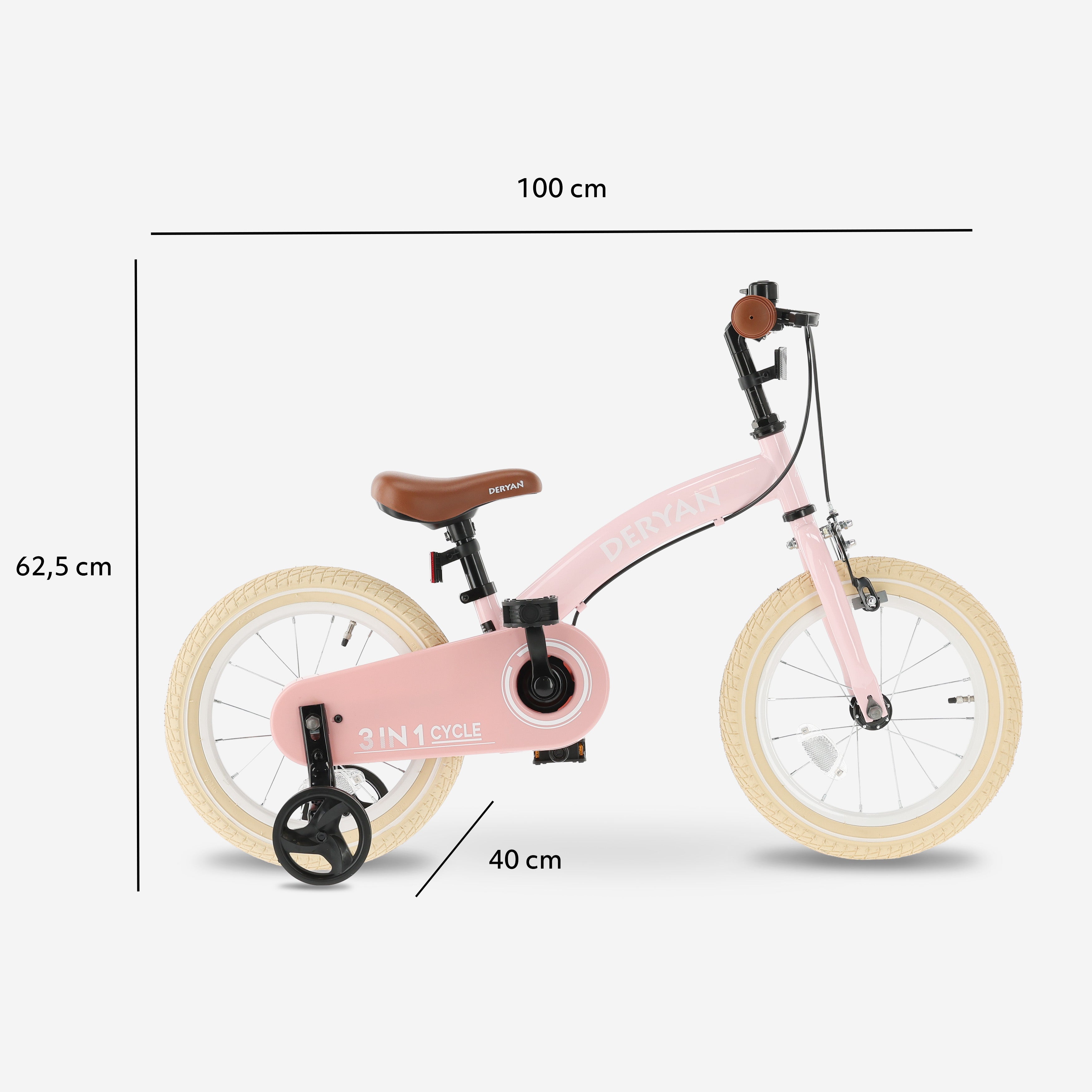 Luxe Kids Bike 14 inch - 3 in 1 - balance bike - Pink