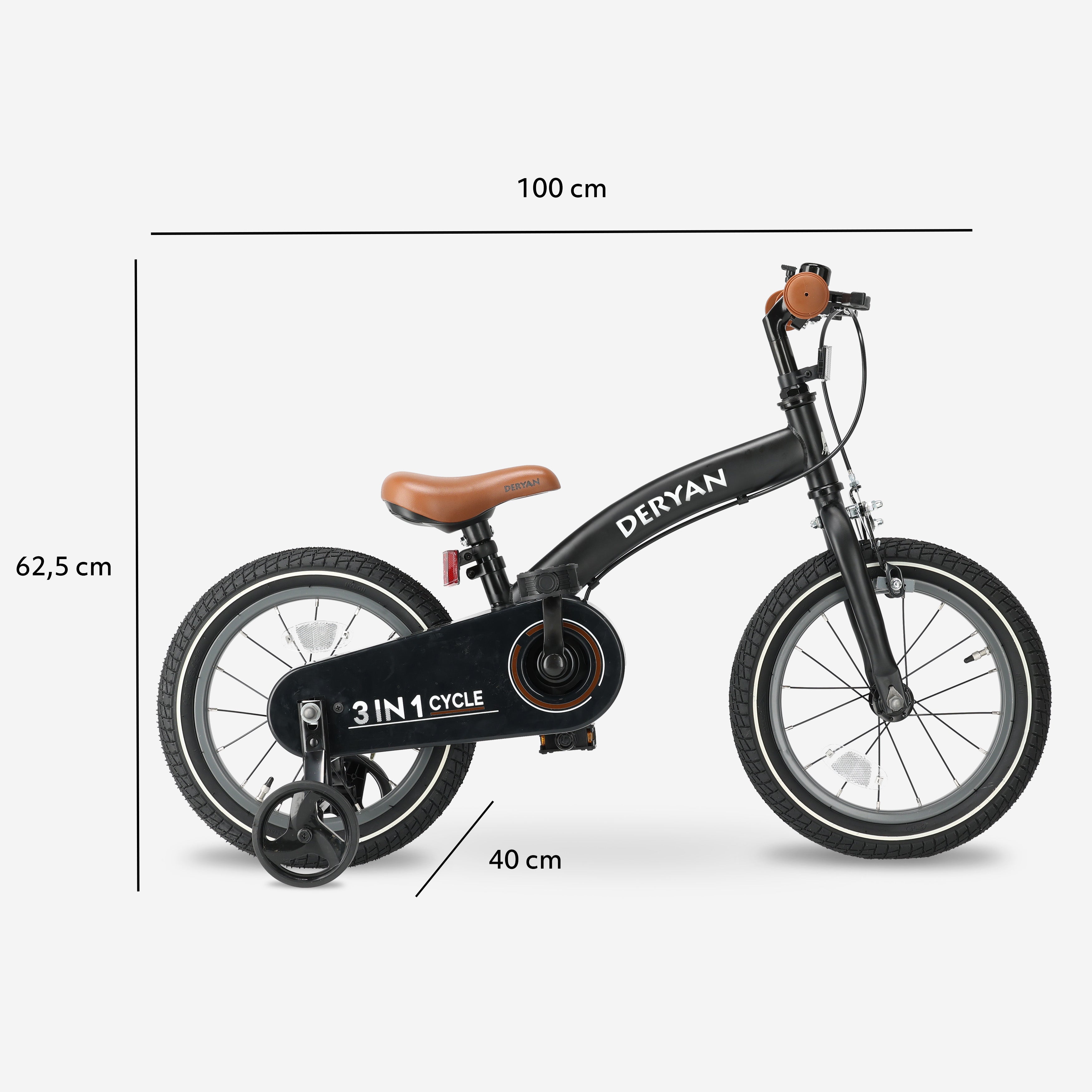Luxury Children's bike 14 inch - 3 in 1 - balance bike Black