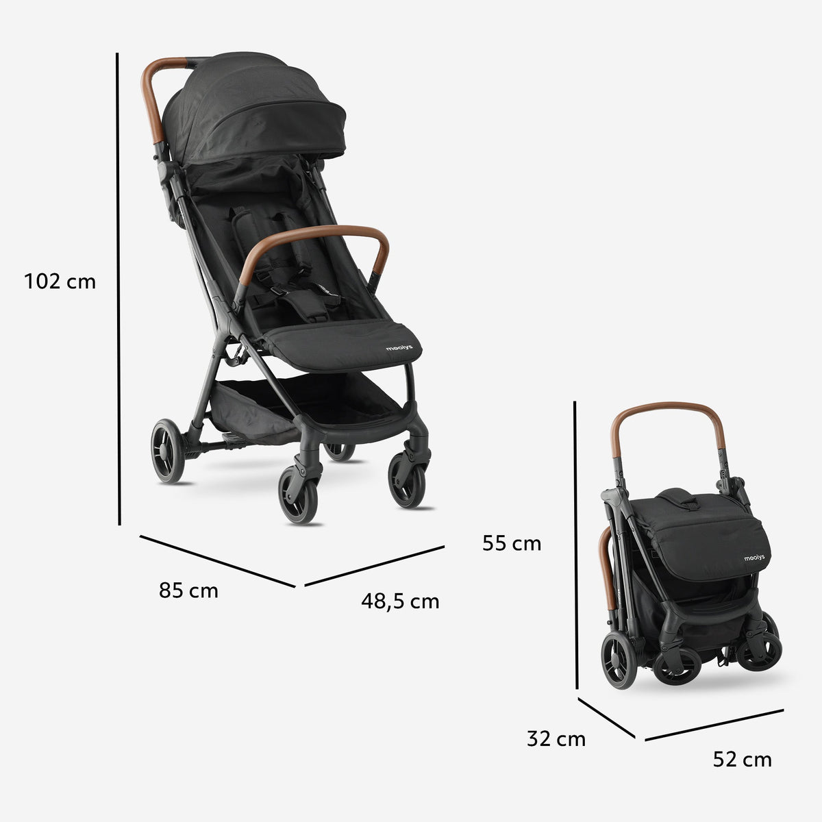 Mooiys Ash Stroller - Compact Stroller - Black
