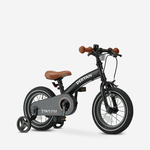 Luksus børnecykel 12 tommer - 3 i 1 - løbecykel Sort