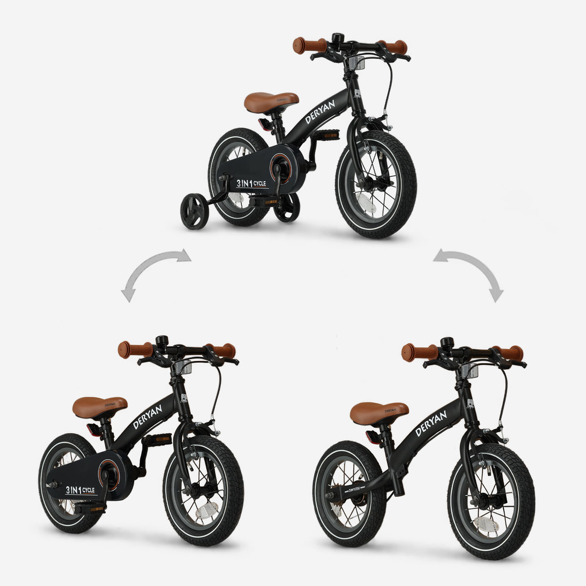 Luxury Kids Bike 12 inch - 3 in 1 - Balance Bike Black