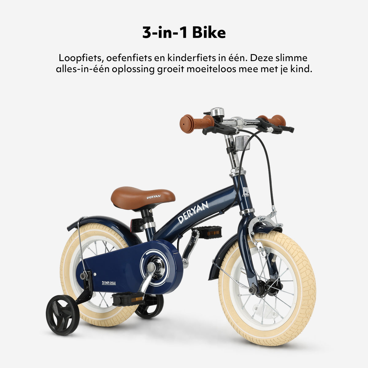 Vélo d'enfant de luxe 12 pouces - 3 en 1 - vélo d'équilibre Bleu