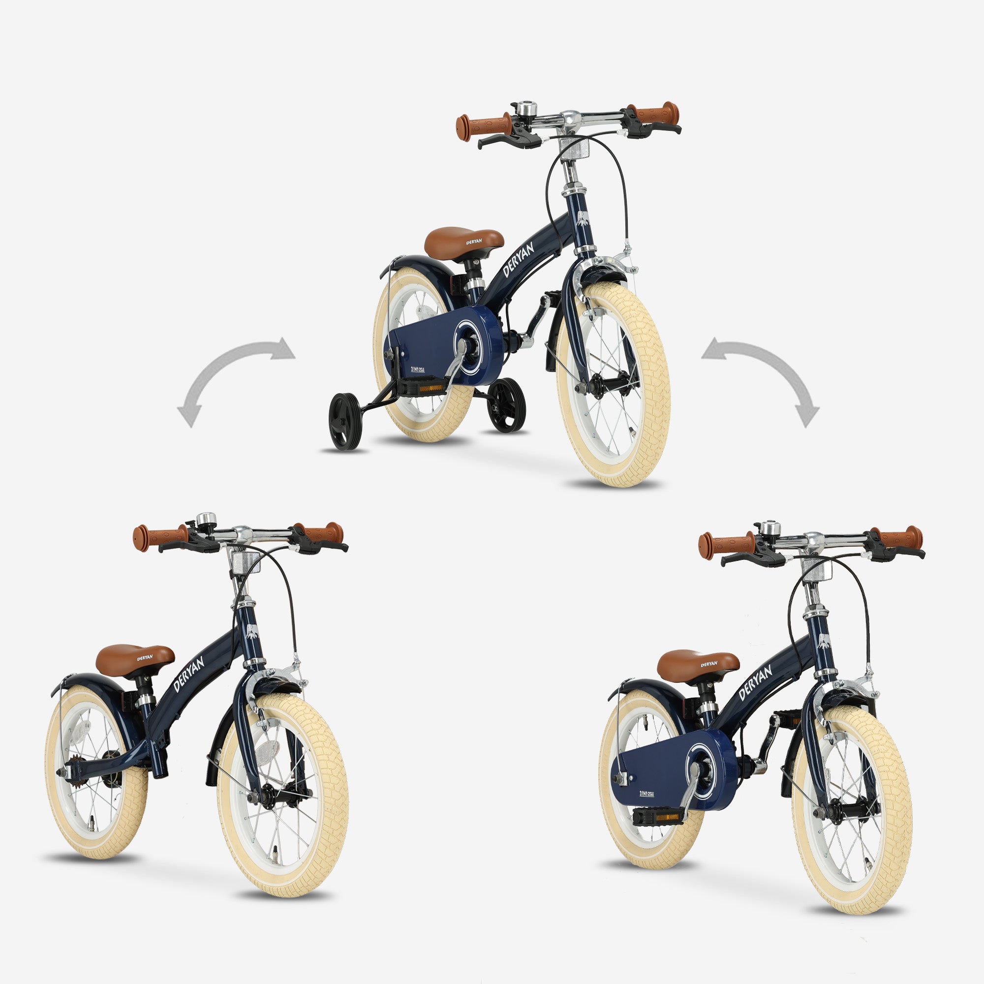 Luksus børnecykel 14 tommer - 3 i 1 - gåcykel Blå