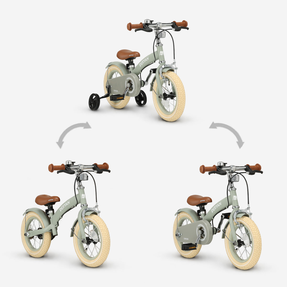 Vélo de luxe pour enfants 12 pouces - 3 en 1 - draisienne Vert