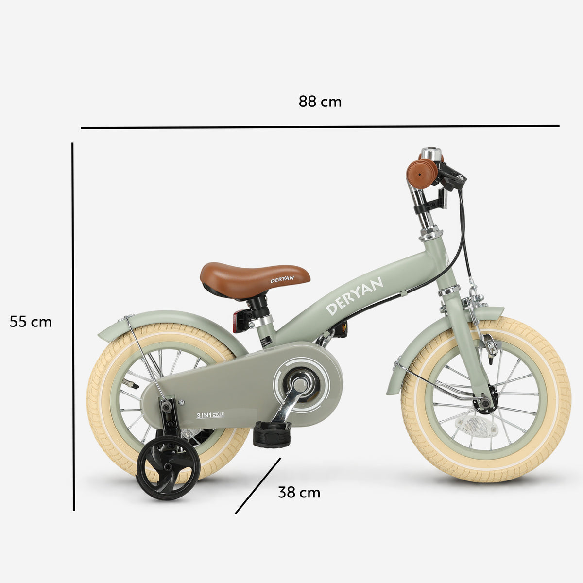 Vélo de luxe pour enfants 12 pouces - 3 en 1 - draisienne Vert