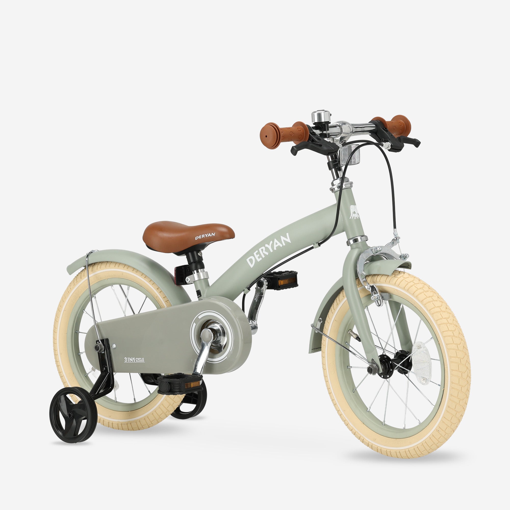 Kinderfahrrad Grün 14 Zoll 3-in-1 Laufrad PU-Sattel