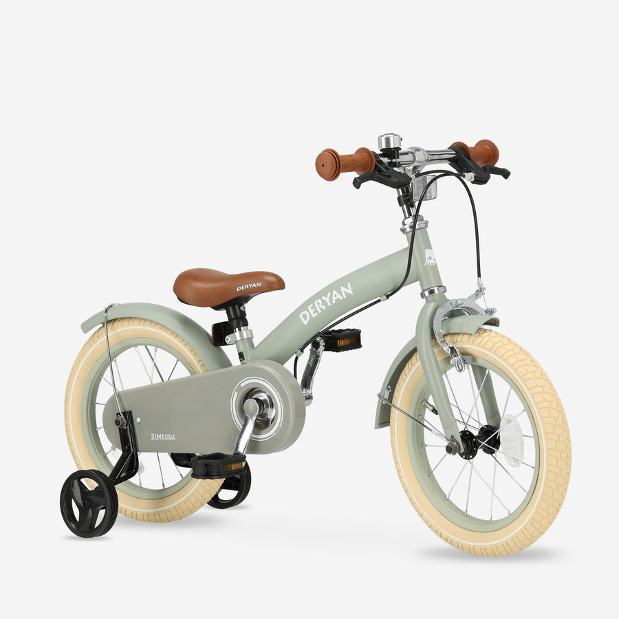 Luxus Kinderfahrrad 14 Zoll - 3 in 1 - Laufrad Grün