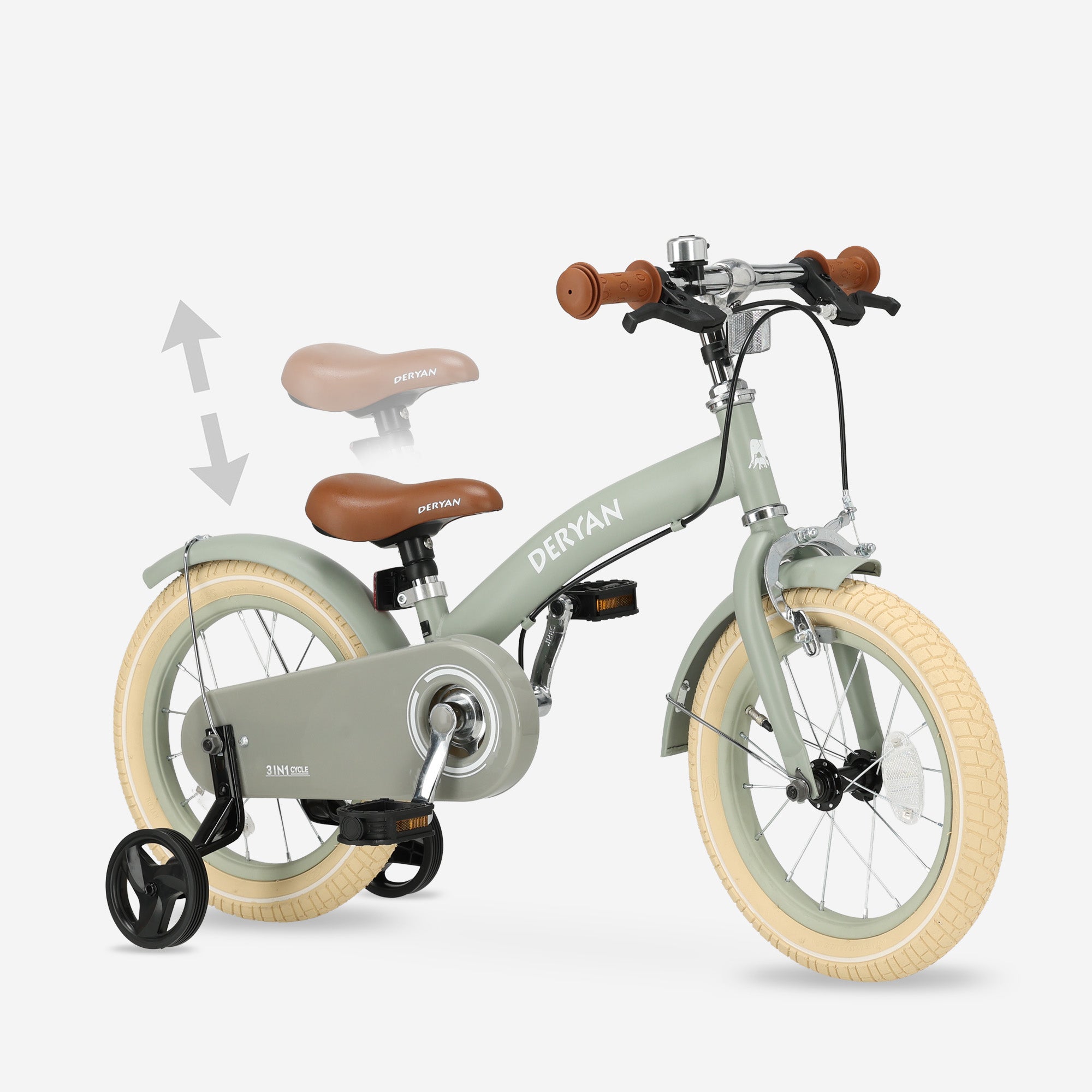 Kinderfahrrad Grün 14 Zoll 3-in-1 Laufrad PU-Sattel