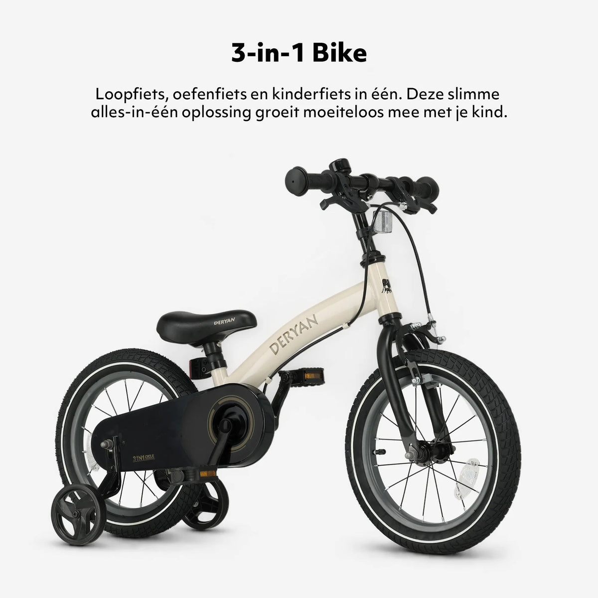 Luksusbørnecykel 14 tommer – 3-i-1 – løbecykel Sand