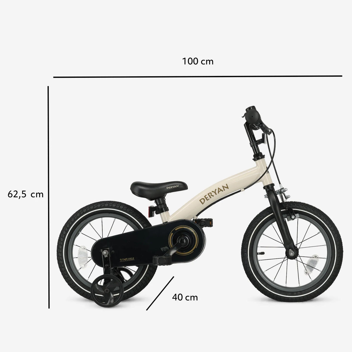 Luksusbørnecykel 14 tommer – 3-i-1 – løbecykel Sand