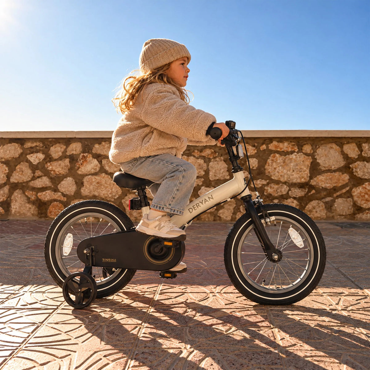 Luksusbørnecykel 14 tommer – 3-i-1 – løbecykel Sand
