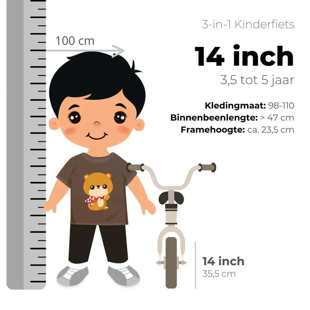 Luksusbørnecykel 14 tommer – 3-i-1 – løbecykel Sand