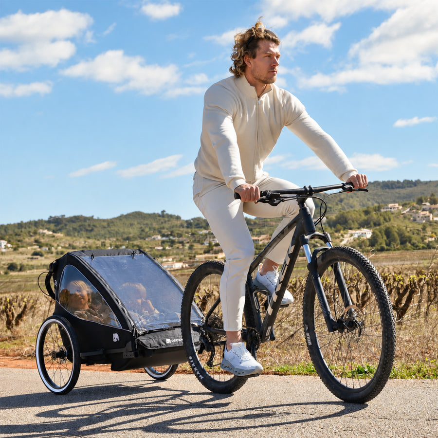 Remorque vélo de luxe V2 - Poussette de randonnée - Poussette de course Noir