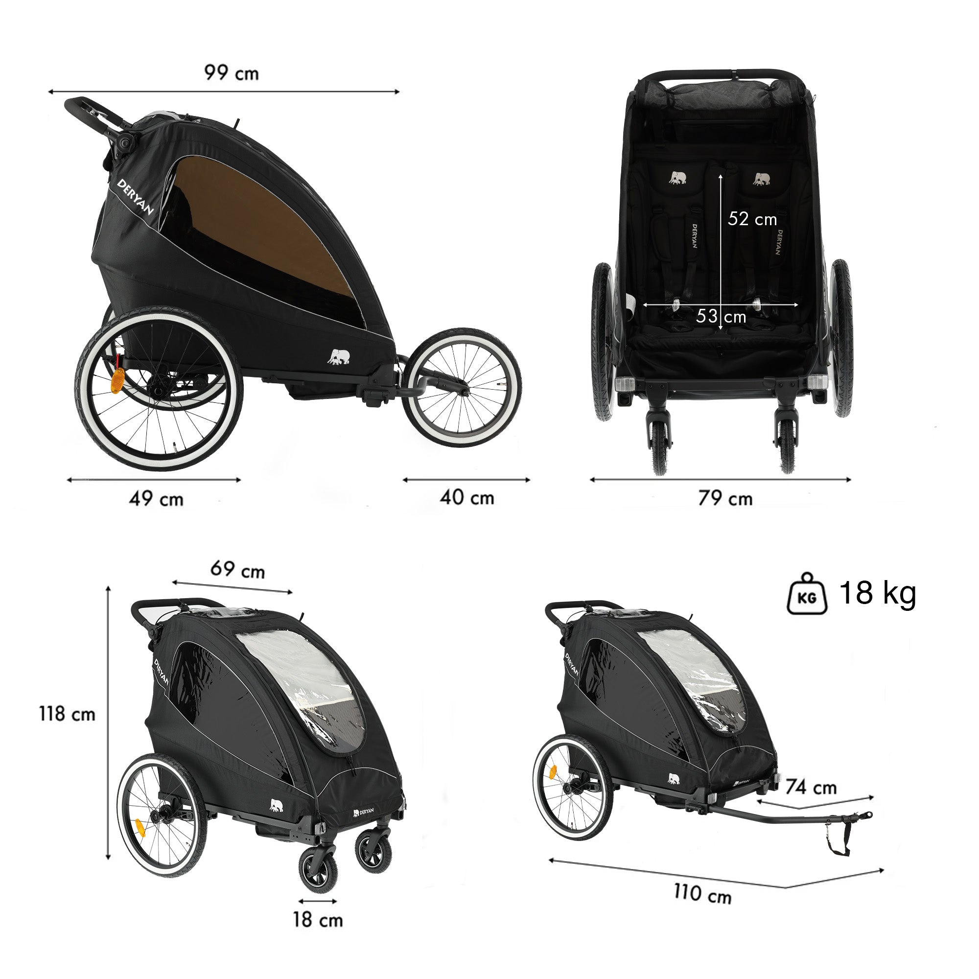 fahrradanhänger 2018 Wanderwagen Schwarz Für Fahrrad Laufen Größe:S (42) Powersmart SAMAX 360° drehbarer Fahrradanhänger