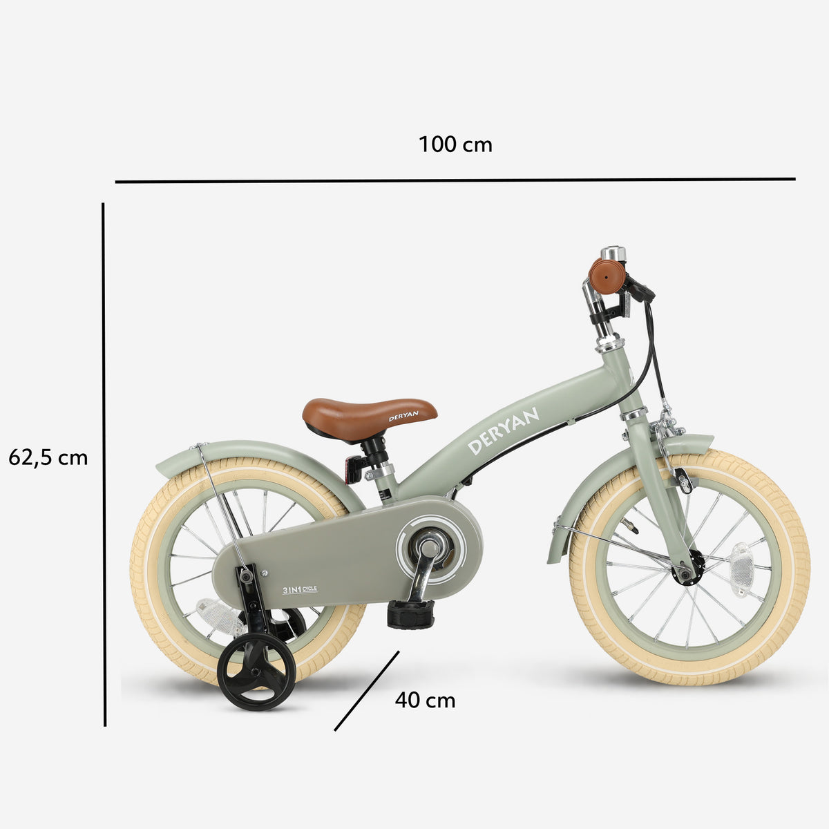 Vélo de luxe pour enfants 14 pouces - 3 en 1 - draisienne Vert