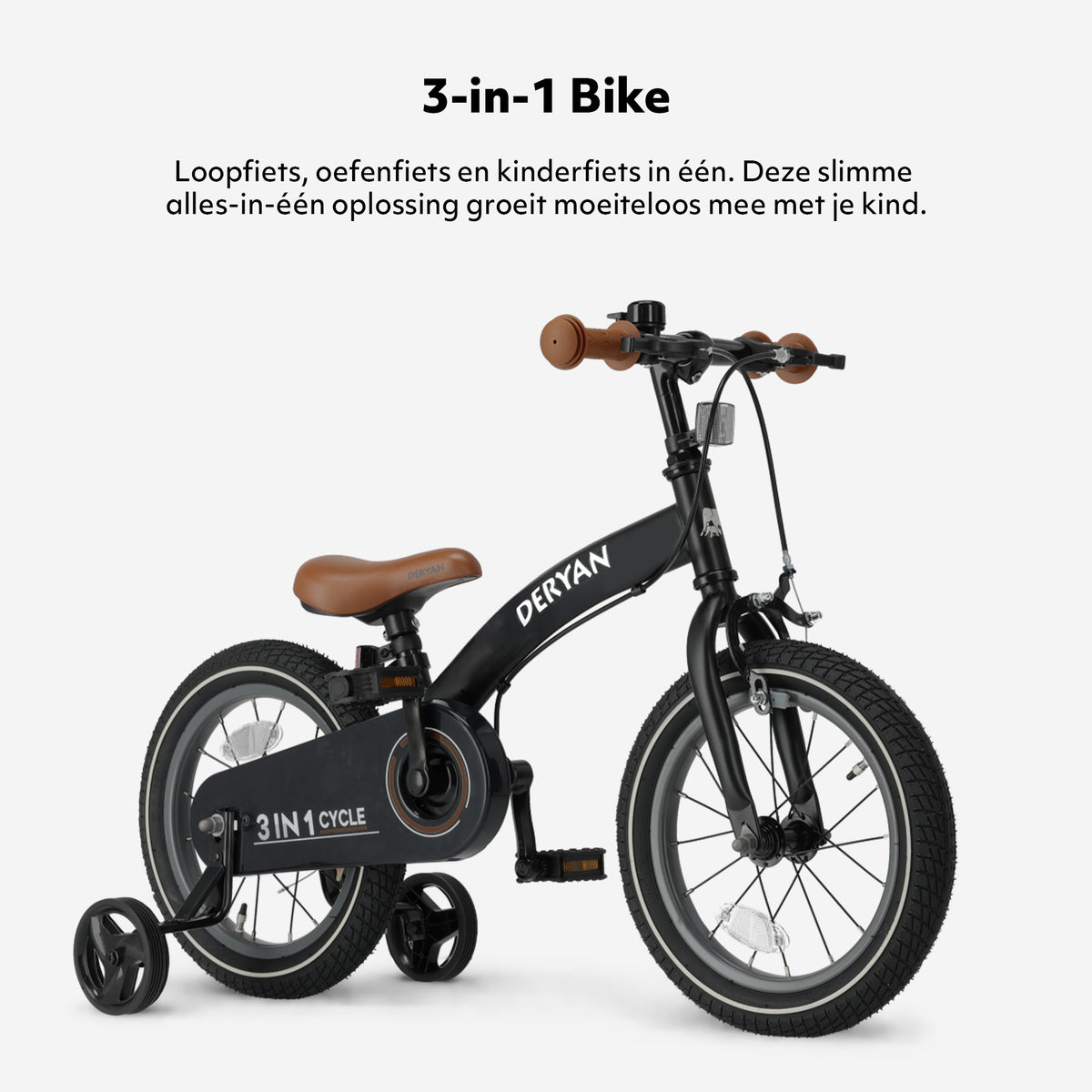Vélo de luxe pour enfants 14 pouces - 3 en 1 - draisienne Noir