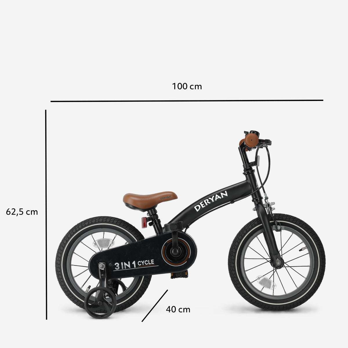 Vélo de luxe pour enfants 14 pouces - 3 en 1 - draisienne Noir