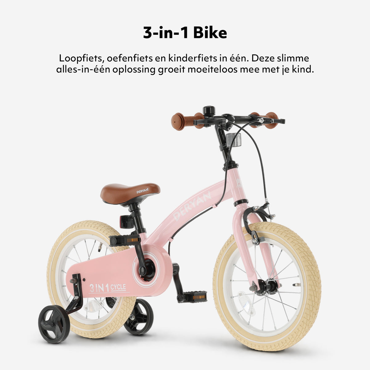 Luxe Kids Bike 14 inch - 3 in 1 - balance bike - Pink