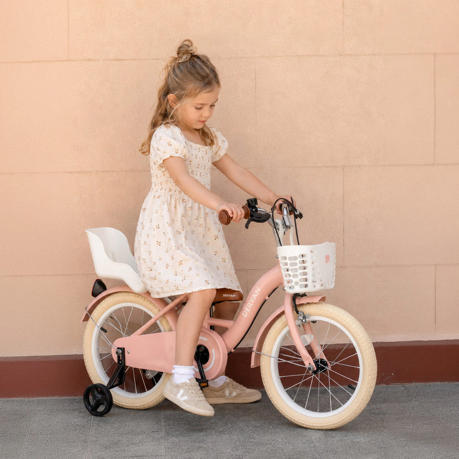Zoey Mädchenfahrrad, Kinderfahrrad 16 Zoll mit Korb – Rosa