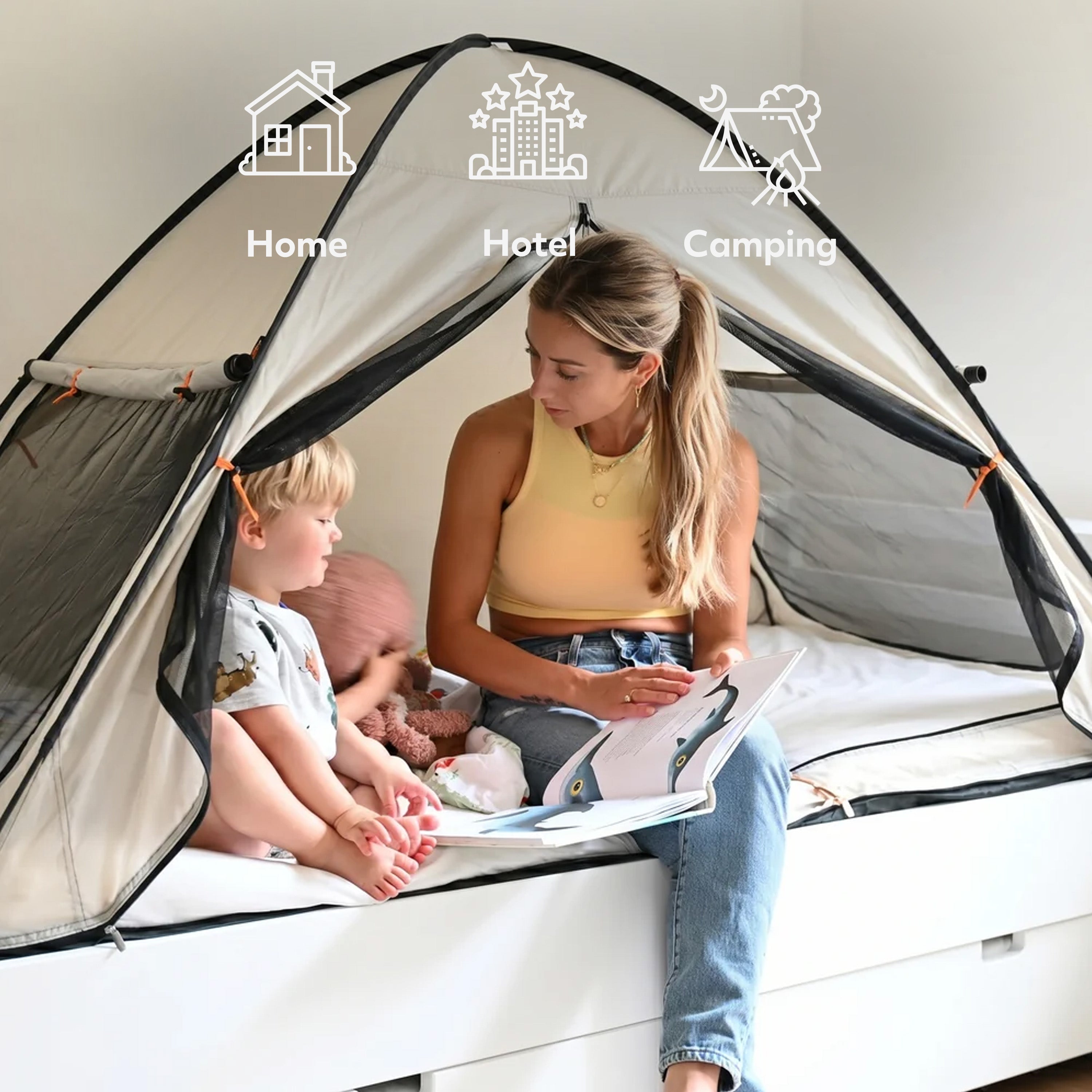 Bed tent pop-up Ivory 200x90