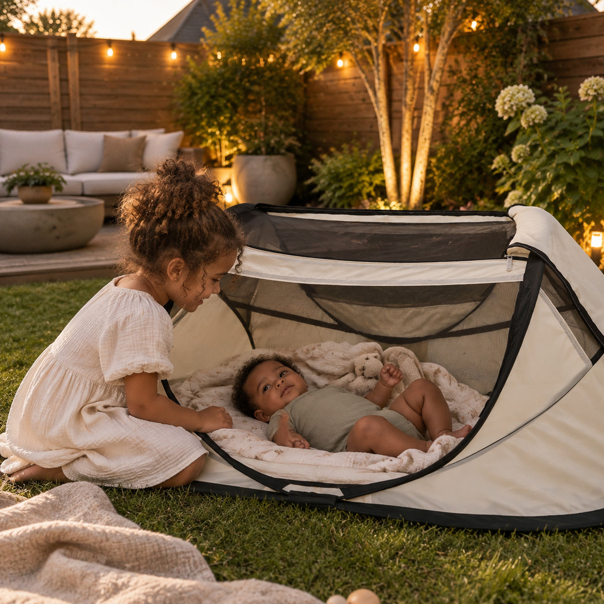 BabyBox Baby Tent Camping Crib + Cotton Blanket - Ivory