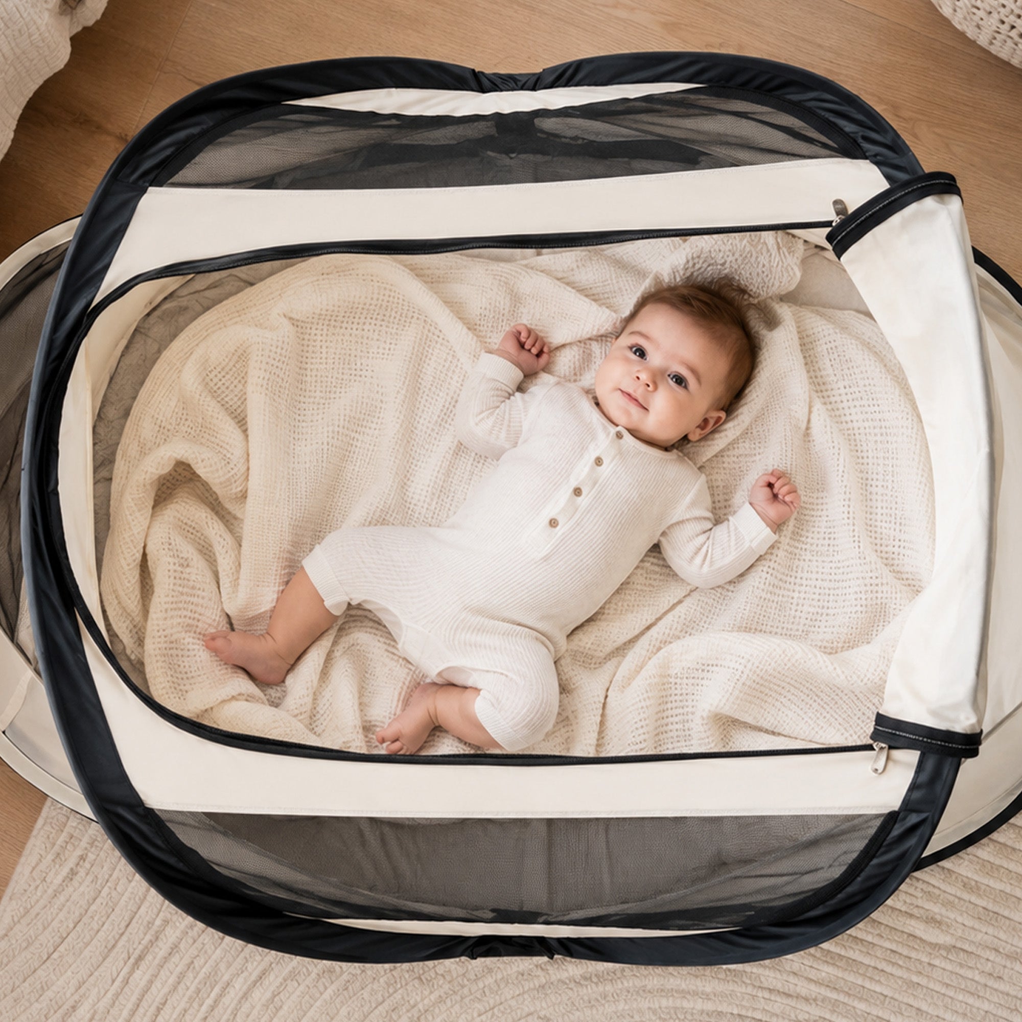 BabyBox baby tentje Campingbedje + katoenen dekje - Cream