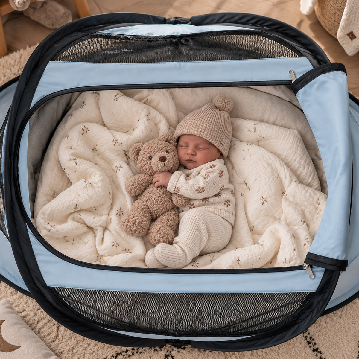 BabyBox baby tentje Campingbedje + katoenen dekje - Sky Blue