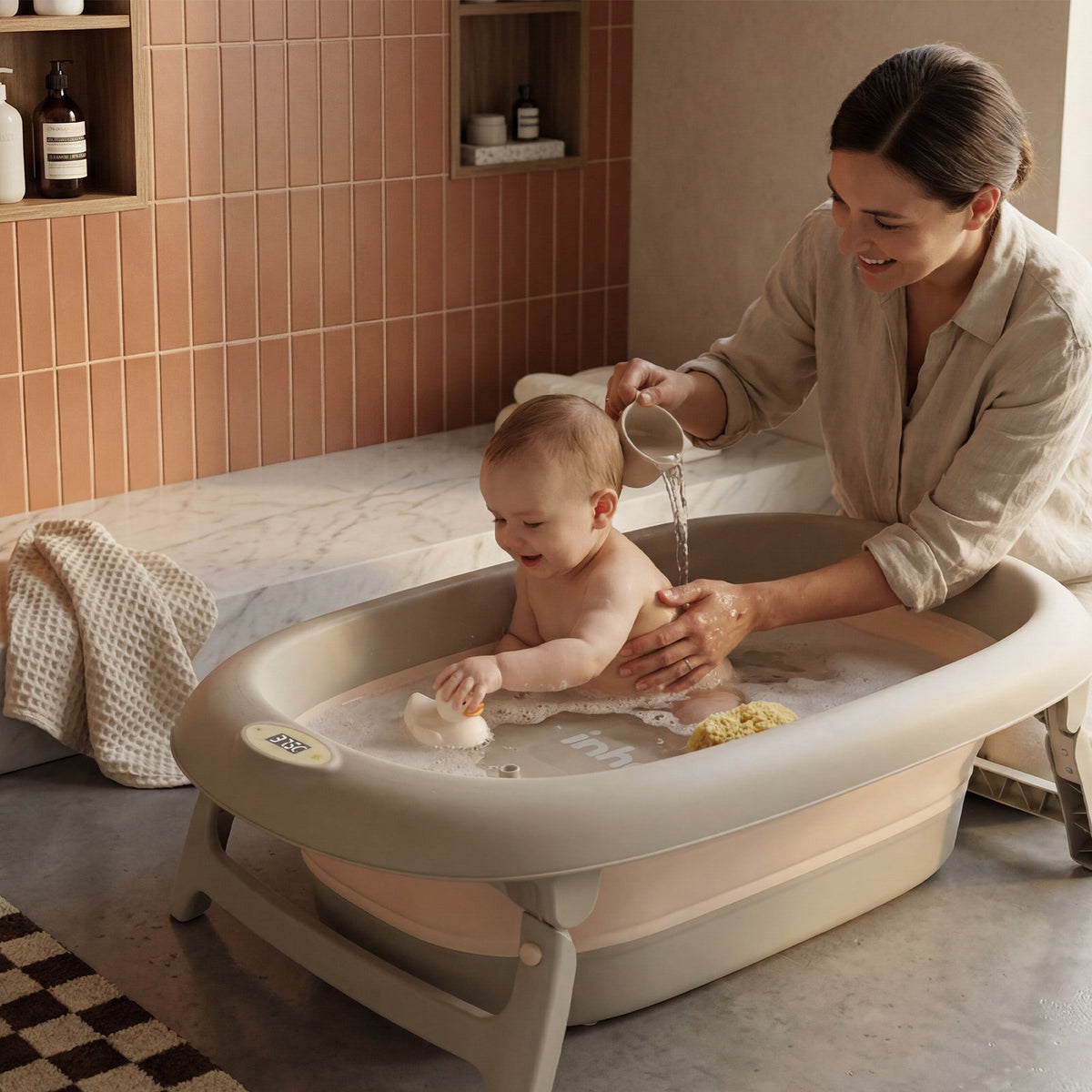 Collapsible Baby Bathtub with Thermometer - Toddler Bathtub - Baby Bathtub - Baby Supplies - Baby Bathtub with Stand - Baby Bathtub - Children's Bathtub - Baby Supplies - Baby Bathtub Set