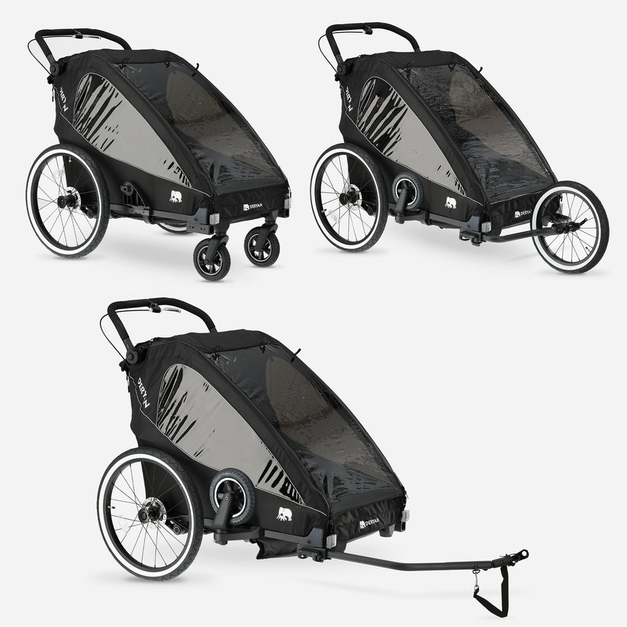 Remorque vélo de luxe V2 - Poussette de randonnée - Poussette de course Noir