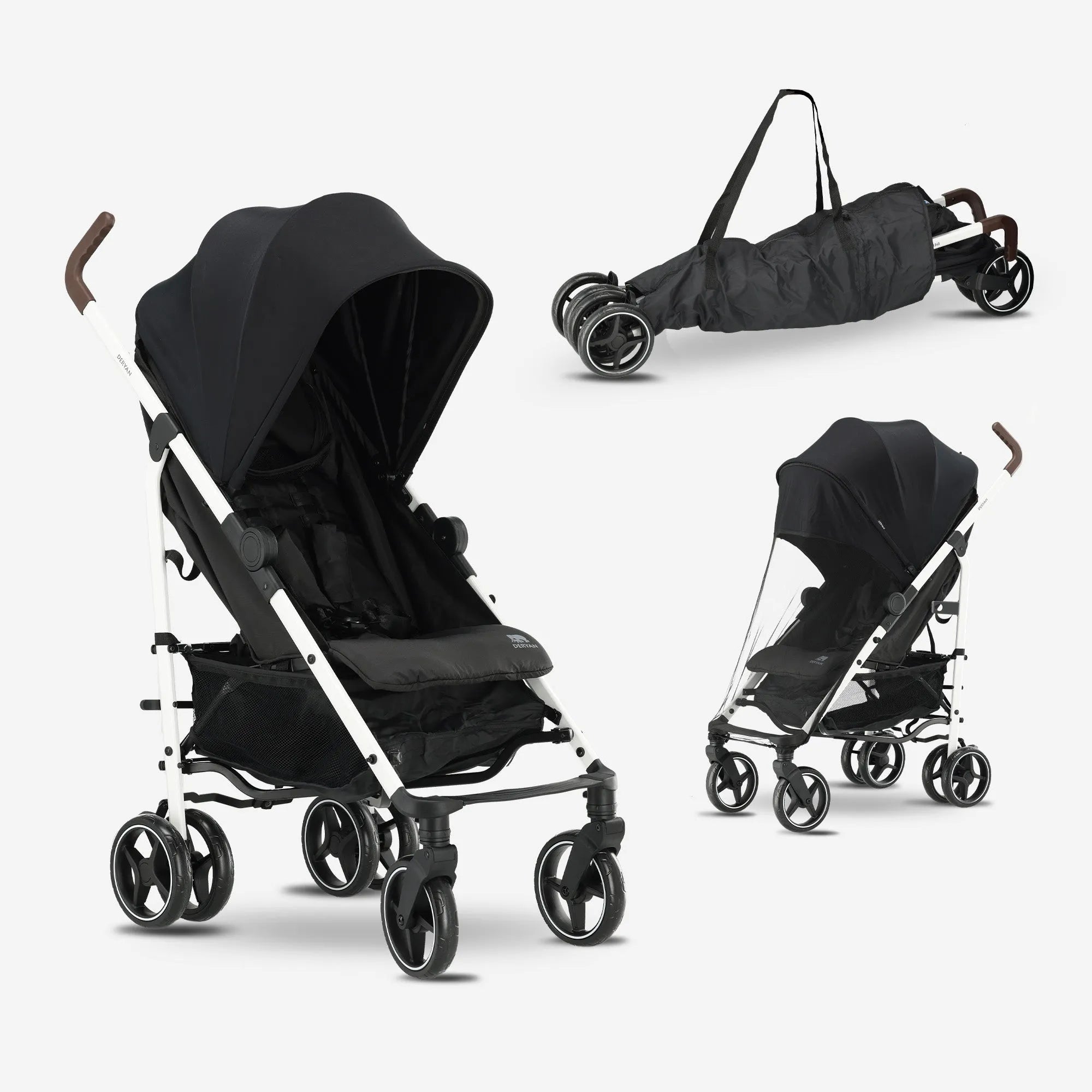Bobbie - Paraplu Buggy - 5-Punts Gordel - Geschikt voor Kinderen tot 22 kg - Inclusief Muggennet - Zwart met Wit Frame
