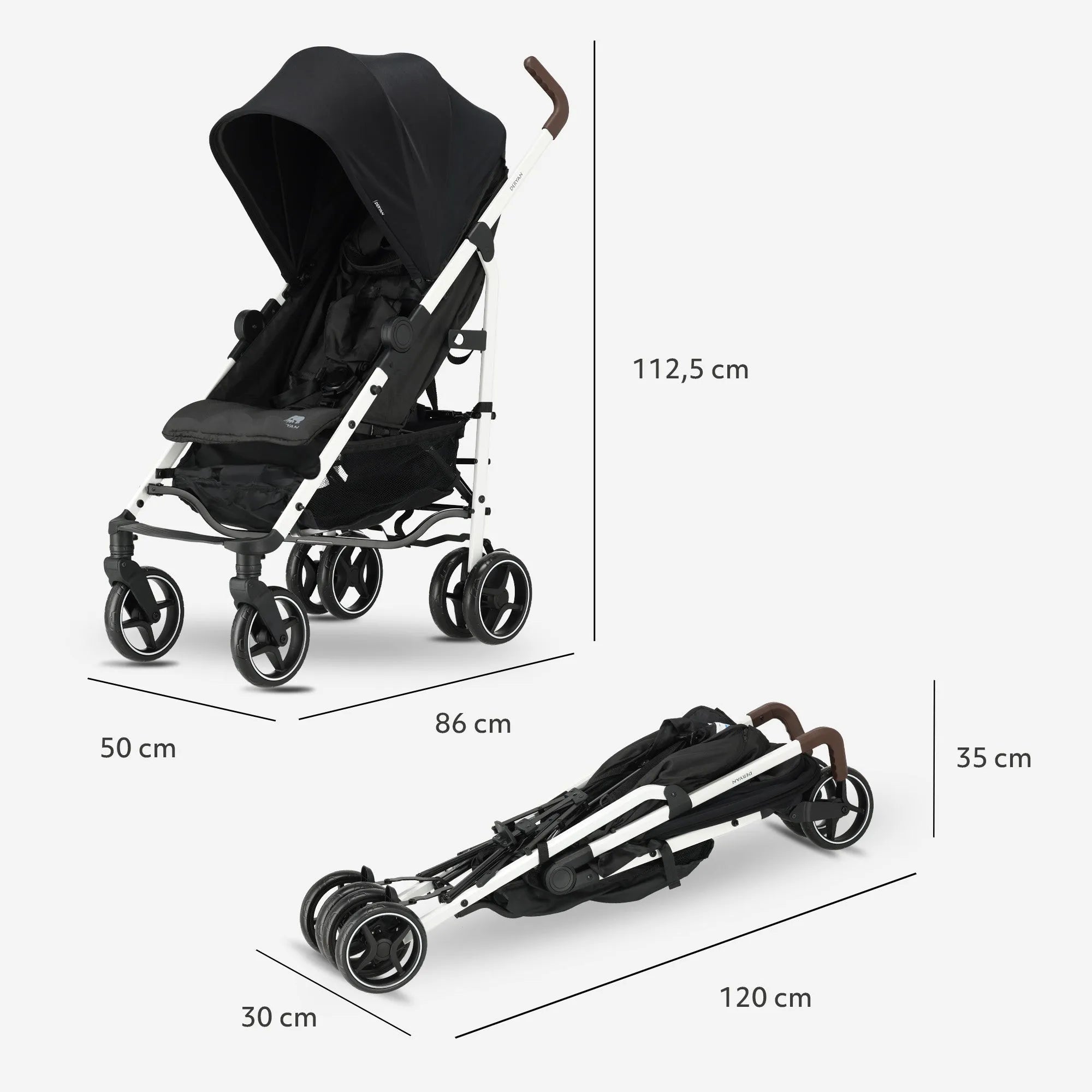 Bobbie - Paraplu Buggy - 5-Punts Gordel - Geschikt voor Kinderen tot 22 kg - Inclusief Muggennet - Zwart met Wit Frame