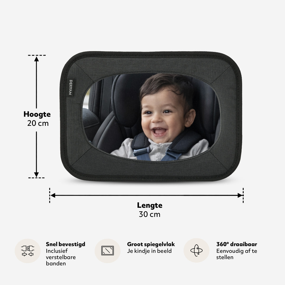Rétroviseur de voiture pour bébé, noir