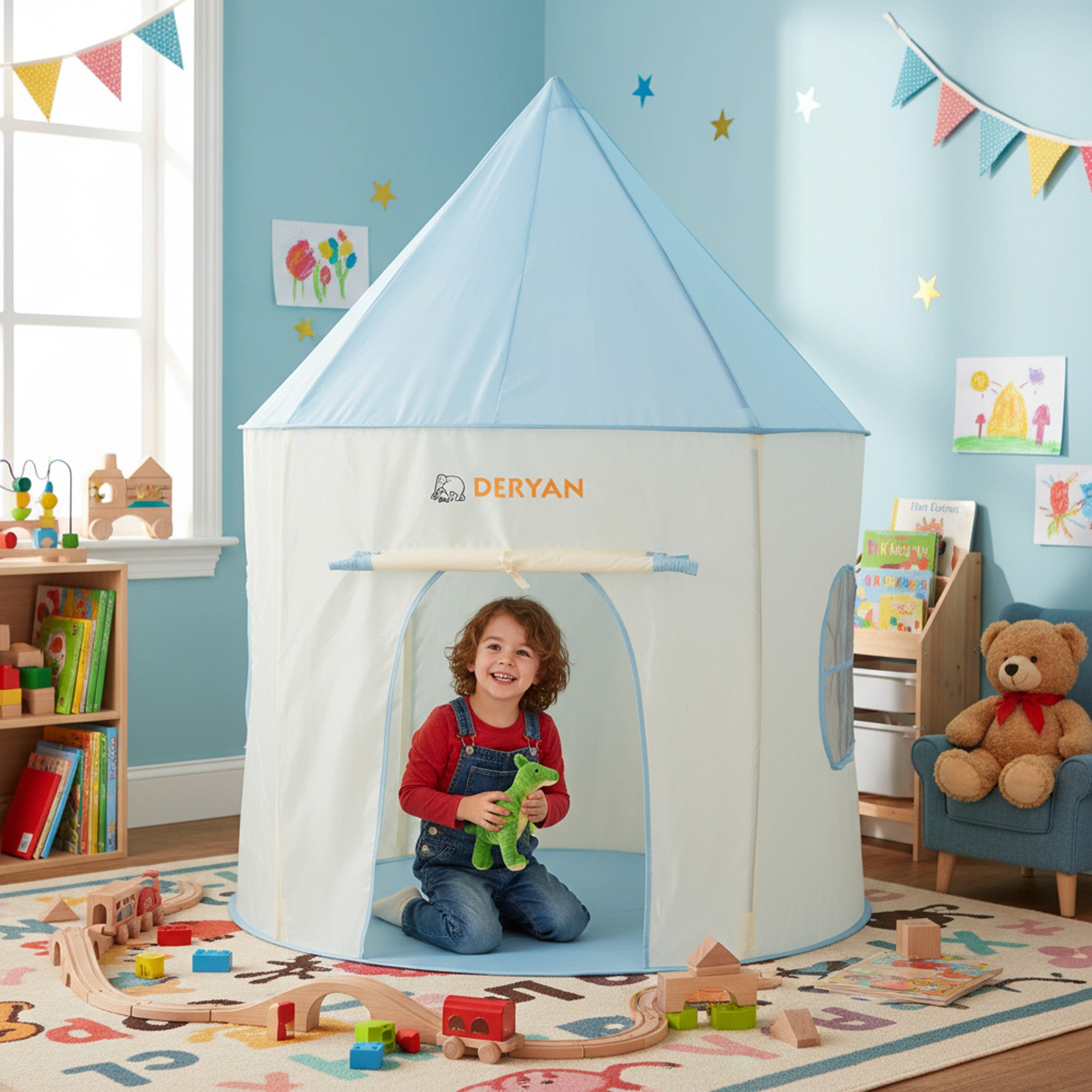 zelt für babys Spielzelt Blau für 3 Kinder