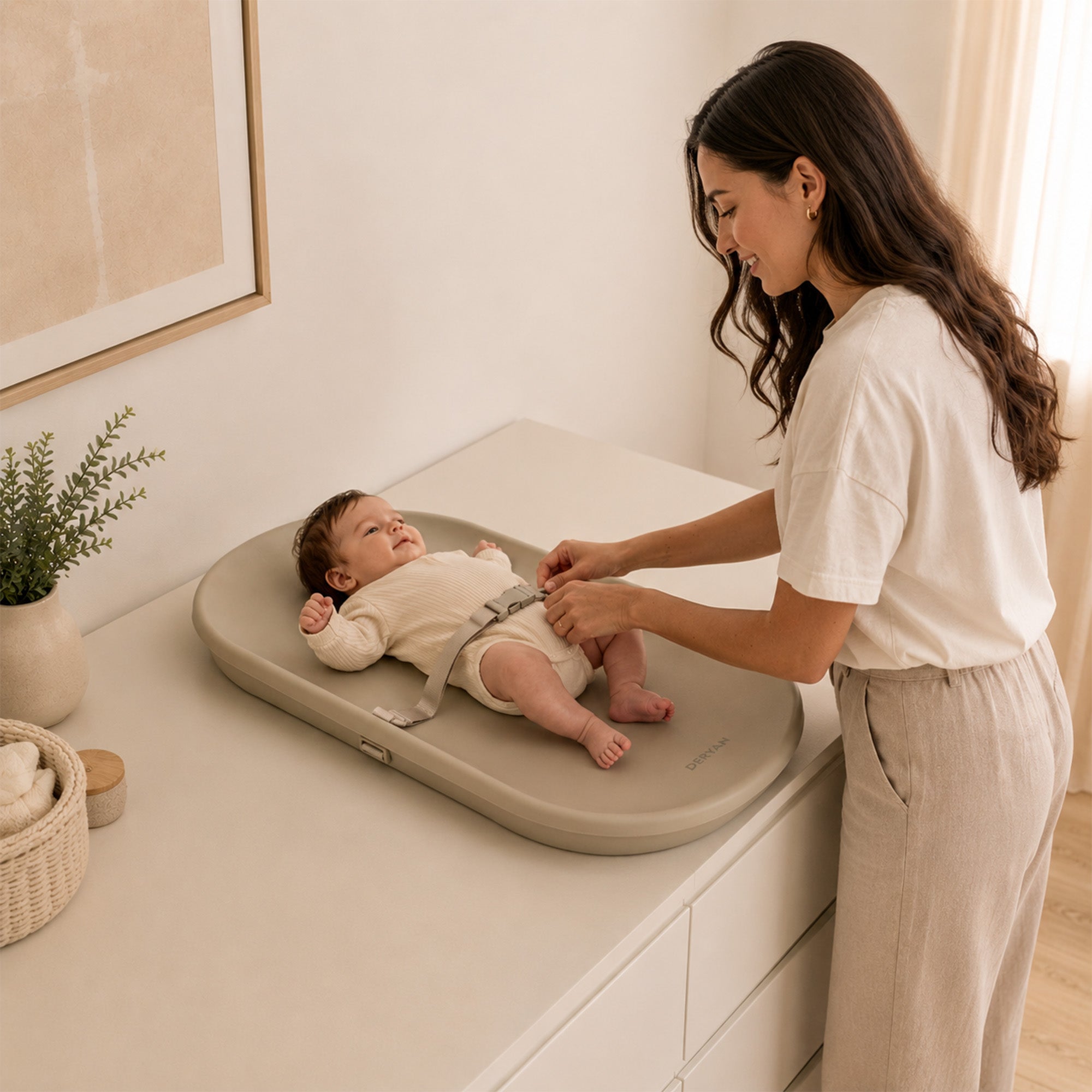 Verschoonkussen & Aankleedkussen – Multifunctioneel Waterdicht Verschoonmatje met Verhoogde Randen, Antislip PU-schuim – Comfortabel, Veilig & Hygiënisch Taupe
