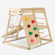 DERYAN wooden climbing frame with slide, climbing wall, and accessories—compact indoor play equipment