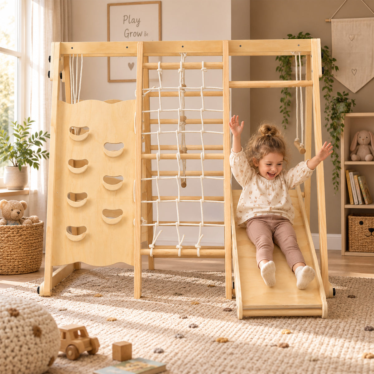 Mooiys Luxe XXL Klimrek Large met klimwand, klimnet, ringen en glijbaan