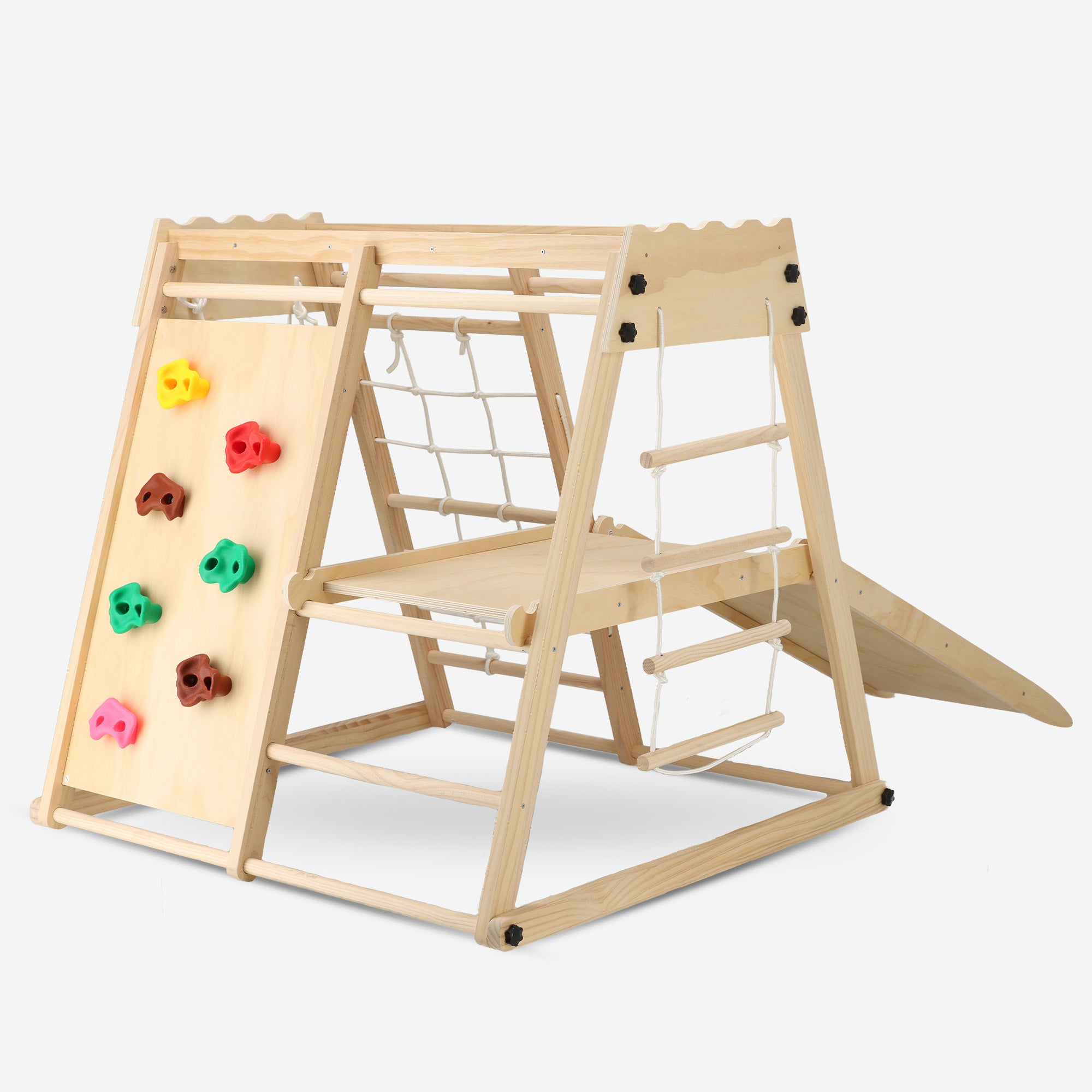 Luxury Wooden Play Climbing Rack - Children's Playground - With Slide + Climbing Wall and Accessories