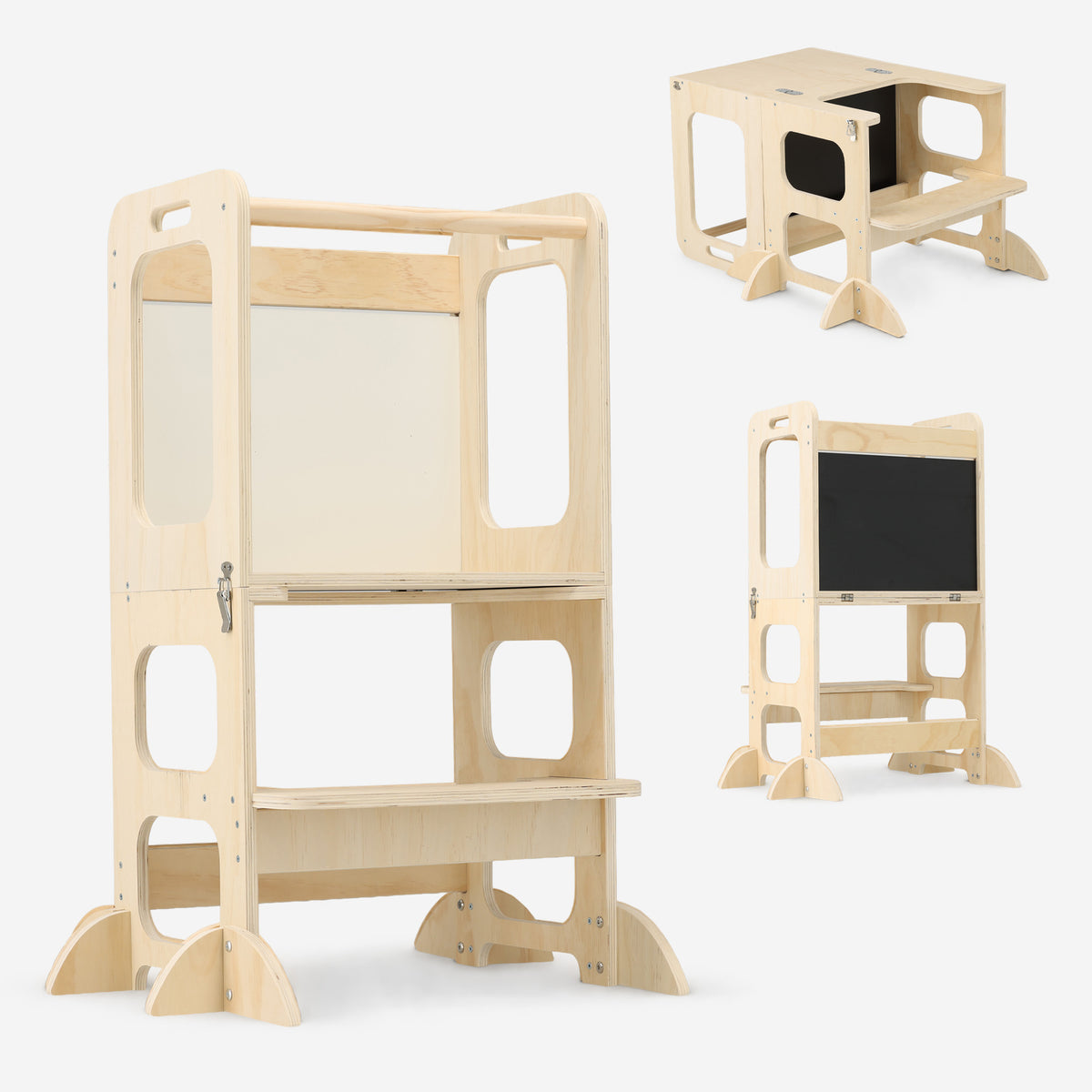 Luxe Houten Leertoren 4-in-1 met Tekenbord en Speeltafel